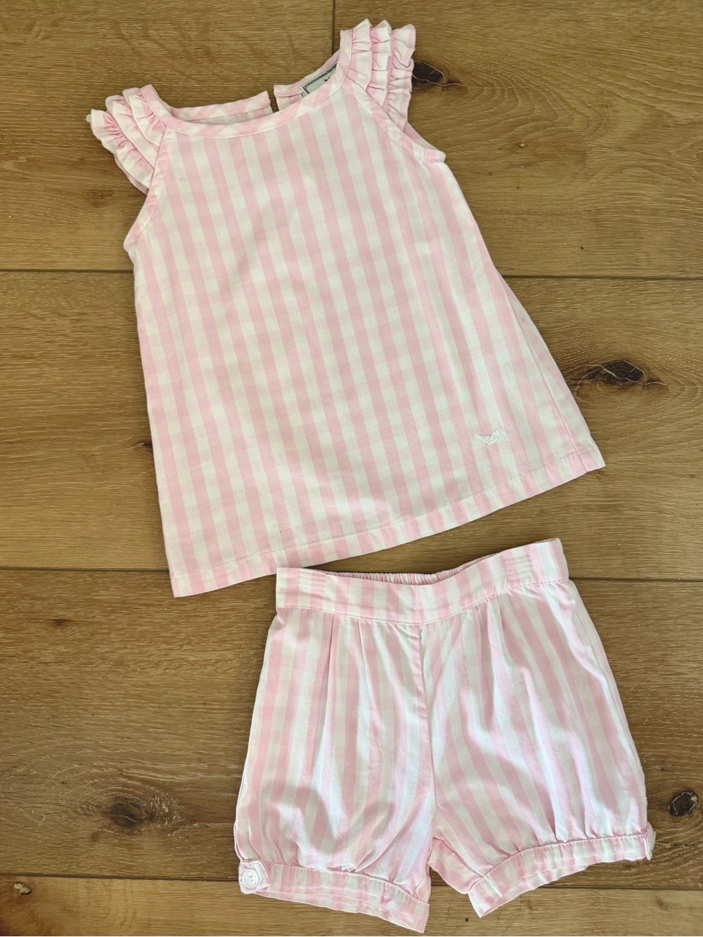 Pink Gingham Girls' Set - Light Pink Sleeveless Top & Shorts